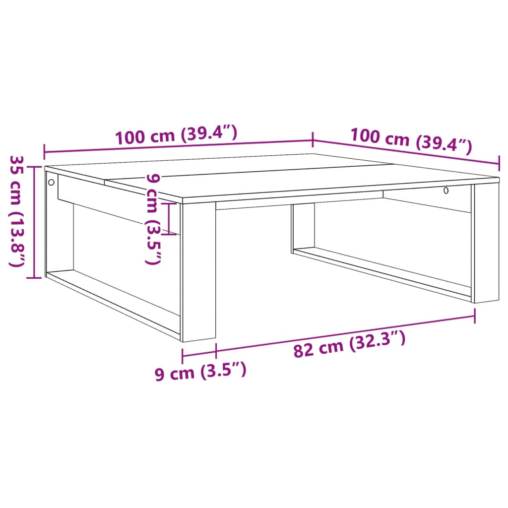 Tavolino Salotto Legno Antico 100x100x35 cm in Truciolato | homemem39