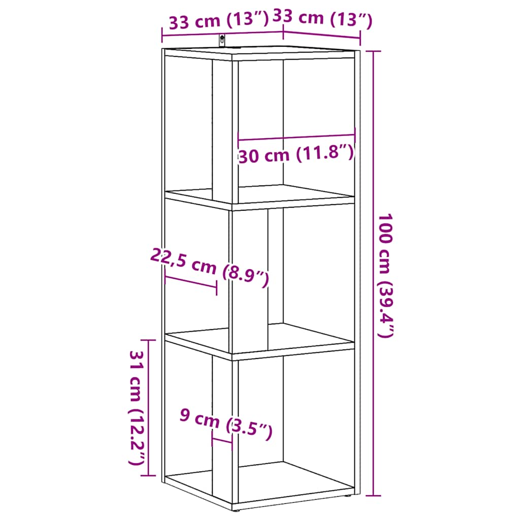 Mobile Angolare Legno Antico 33x33x100 cm Legno Multistrato