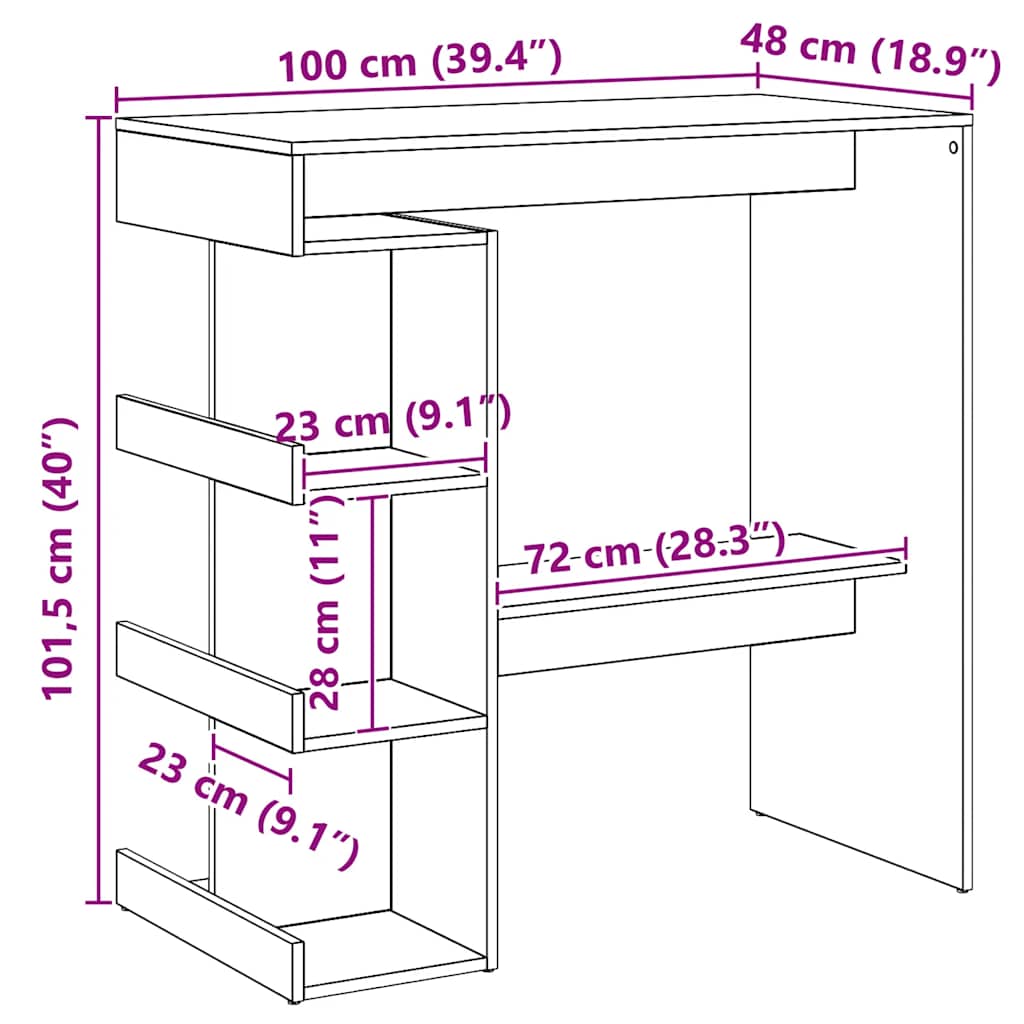 Tavolo da Bar con Ripiani Rovere 100x48x101,5 cm in Truciolato | homemem39