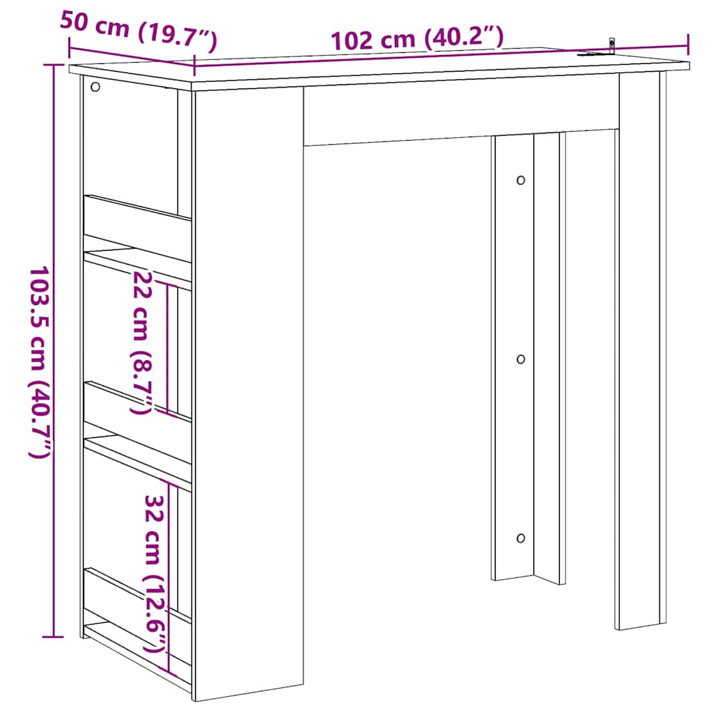 Tavolo da Bar con Ripiano Legno Antico 102x50x103,5 cm | homemem39