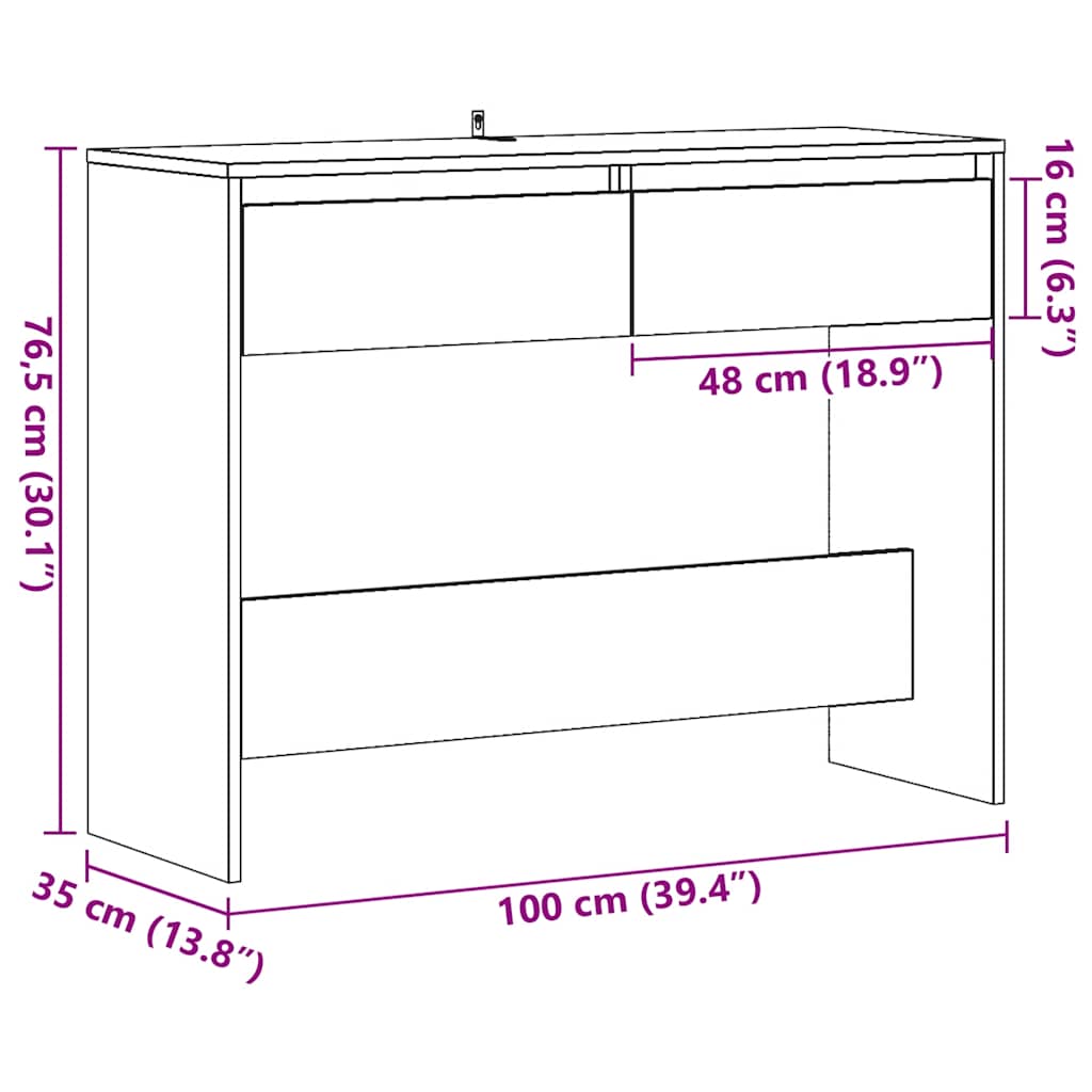 Tavolo Consolle Rovere Artigianale 100x35x76,5 cm in Truciolato