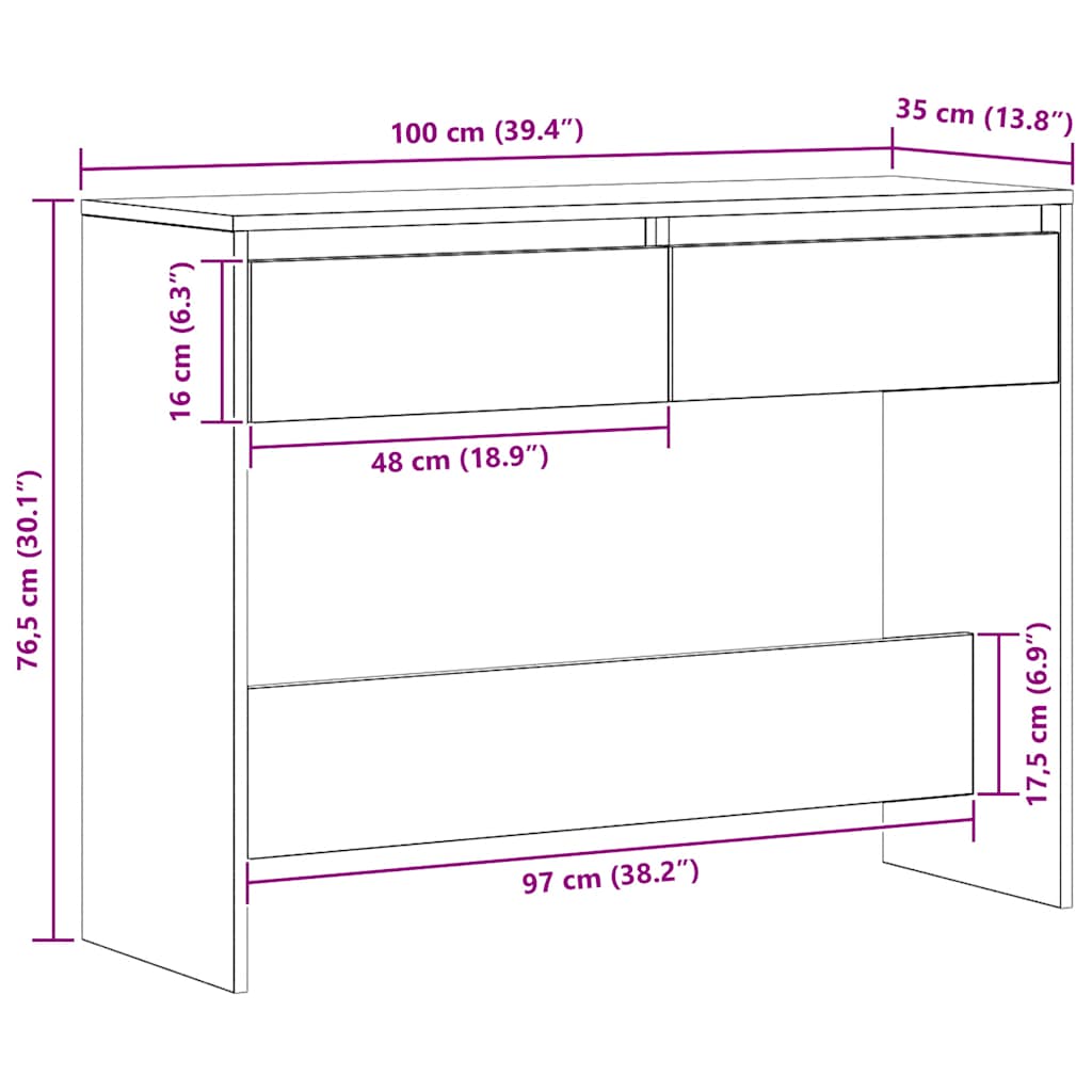 Tavolo Consolle Rovere Artigianale 100x35x76,5 cm in Truciolato