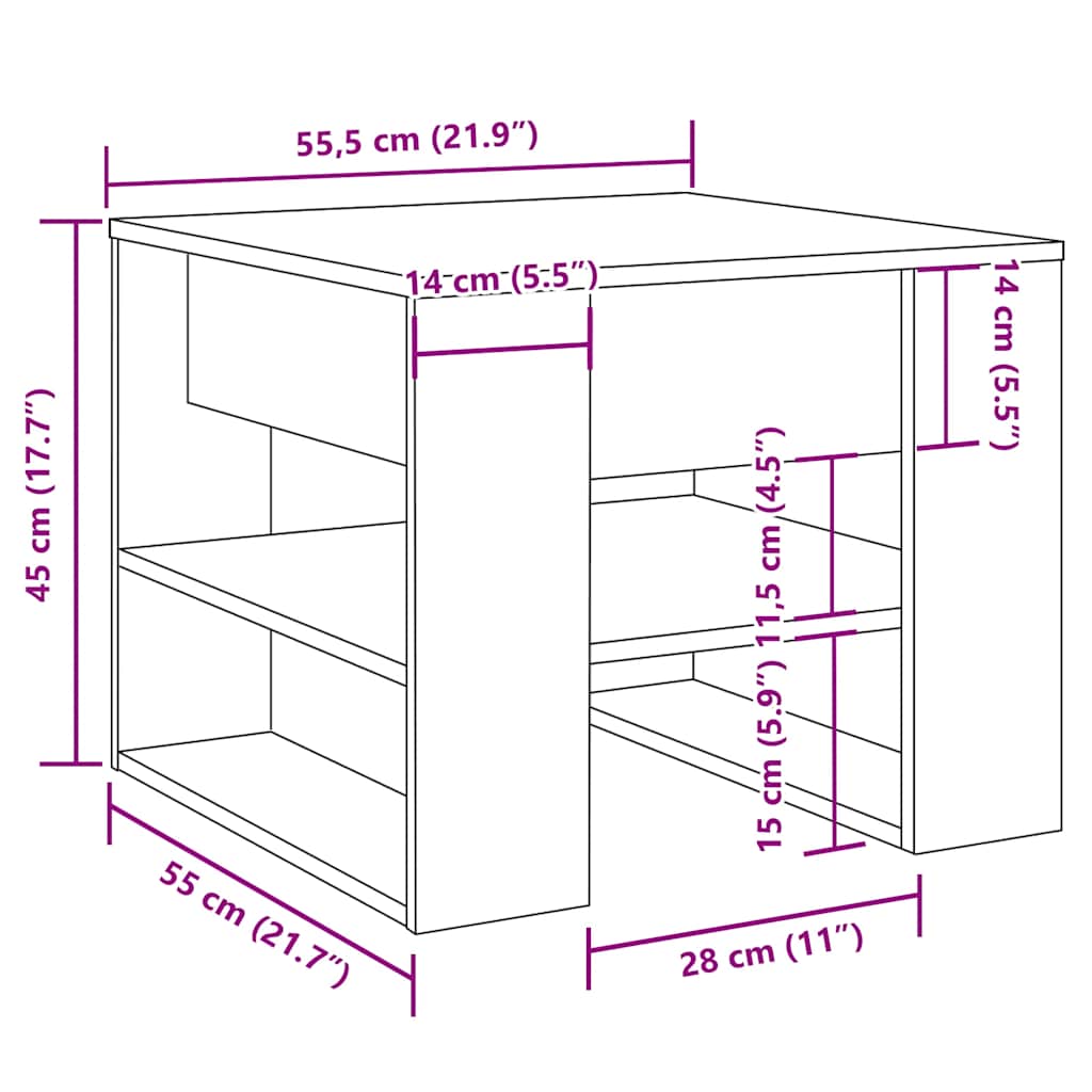 Tavolino da Salotto Legno Vecchio 55,5x55x45 cm in Truciolato | homemem39