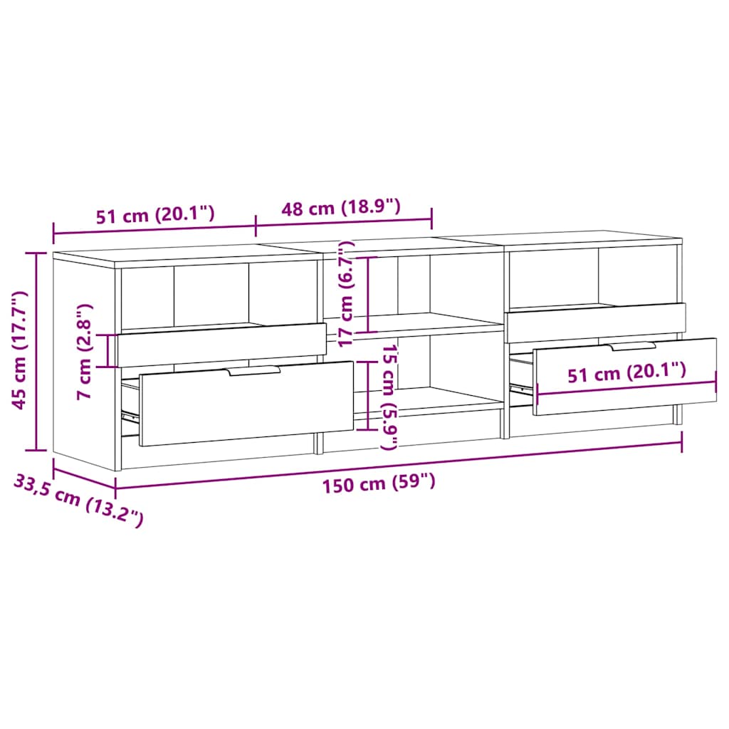 Mobile Porta TV Legno Vecchio 150x33,5x45 cm Legno Multistrato | homemem39