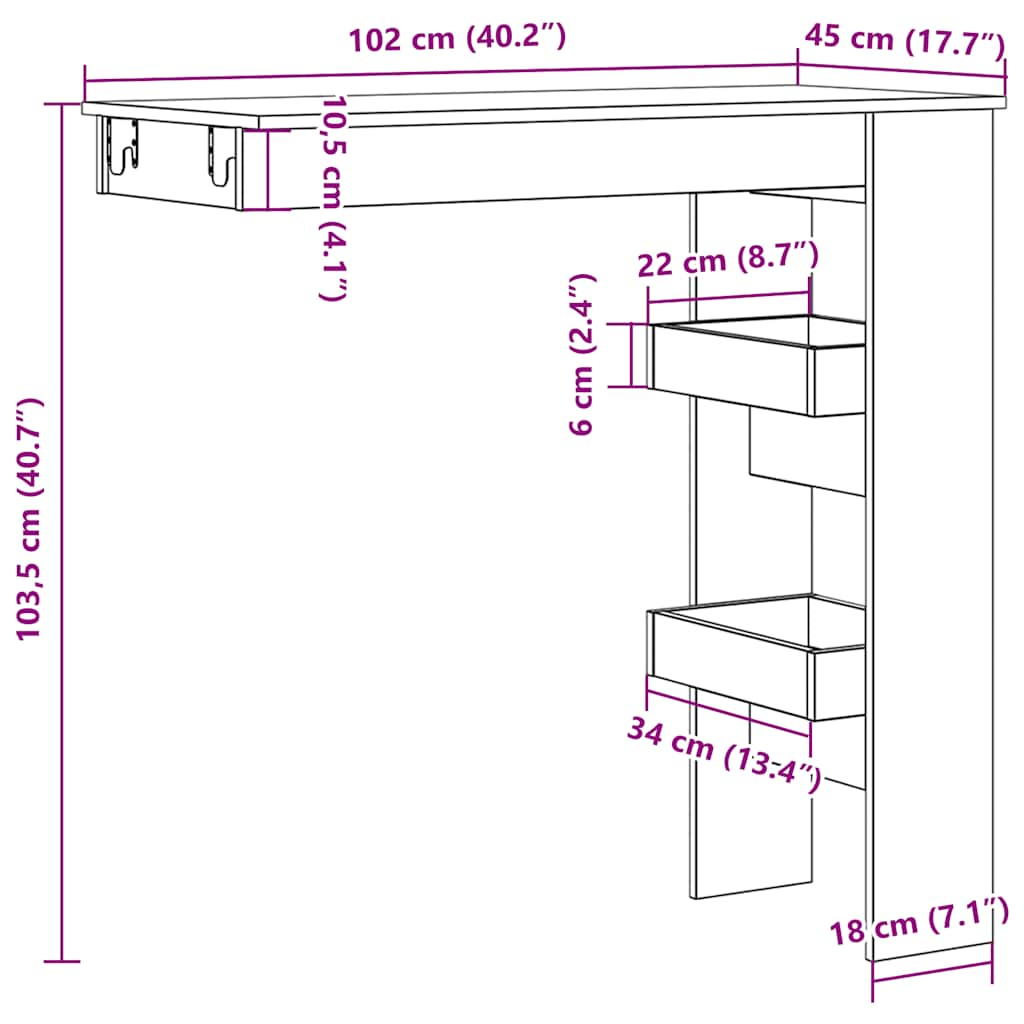 Bancone da Muro Legno Antico 102x45x103,5cm Legno Multistrato