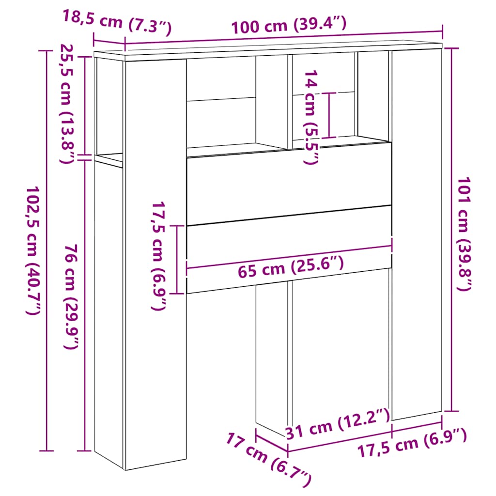 Testiera con Contenitore Artigianale 100x18,5x102,5cm Multistrato