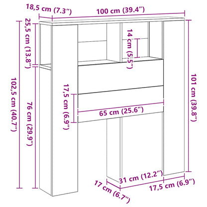 Testiera con Contenitore Artigianale 100x18,5x102,5cm Multistrato
