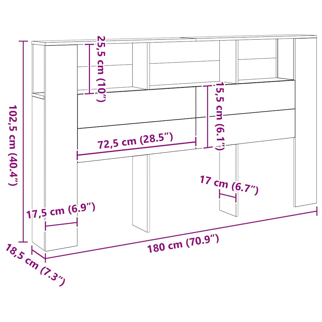 Testiera Contenitore Rovere 180x18,5x102,5 cm Legno Multistrato - homemem39