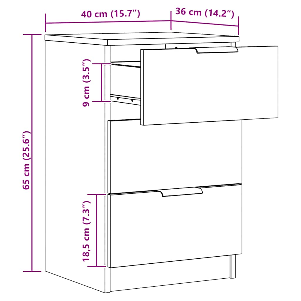 Comodini 2pz Rovere Artigianale 40x36x65cm in Legno Multistrato