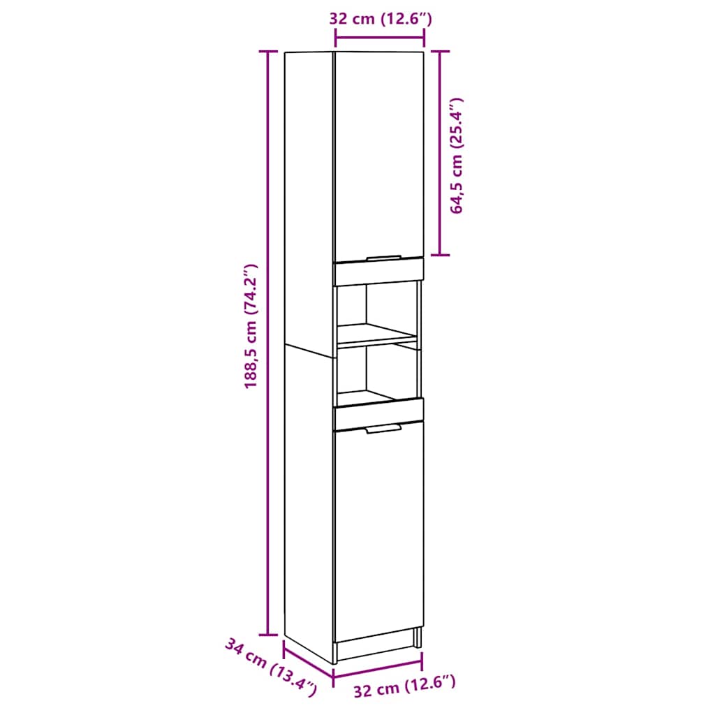Mobile da Bagno Grigio Cemento 32x34x188,5 cm Legno Multistrato | homemem39
