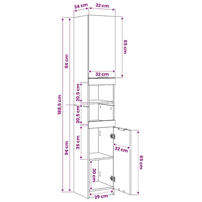 Armadietto Bagno Legno Antico 32x34x188,5 cm Legno Multistrato