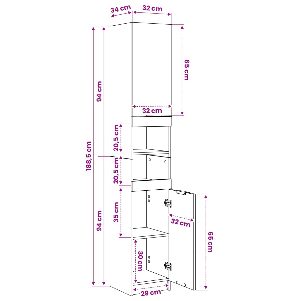 Armadietto Bagno Legno Antico 32x34x188,5 cm Legno Multistrato