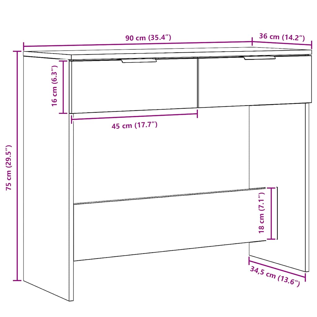 Tavolo Consolle Rovere Artigianale 90x36x75 cm in Truciolato | homemem39