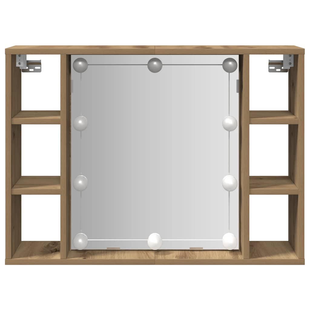 Mobile a Specchio LED Rovere Artigianale 76x15x55cm Multistrato - homemem39