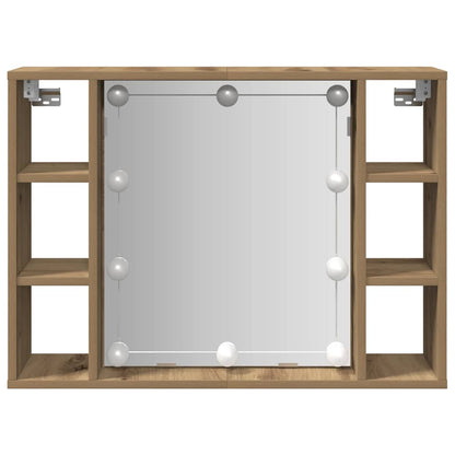 Mobile a Specchio LED Rovere Artigianale 76x15x55cm Multistrato - homemem39