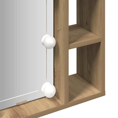Mobile a Specchio LED Rovere Artigianale 76x15x55cm Multistrato - homemem39