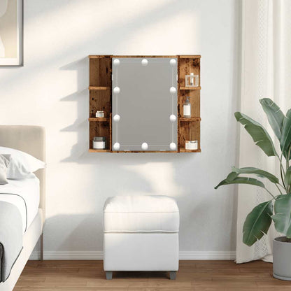 Mobile a Specchio con LED Legno Antico 70x16,5x60 cm | homemem39