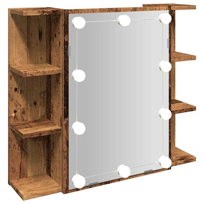Mobile a Specchio con LED Legno Antico 70x16,5x60 cm | homemem39