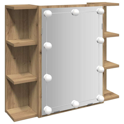 Mobile a Specchio con LED Rovere Artigianale 70x16,5x60 cm | homemem39