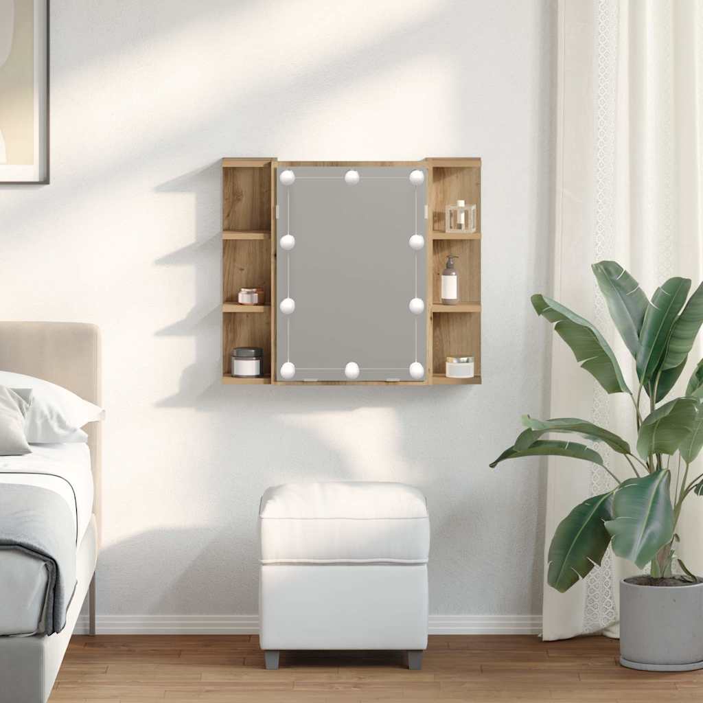 Mobile a Specchio con LED Rovere Artigianale 70x16,5x60 cm | homemem39