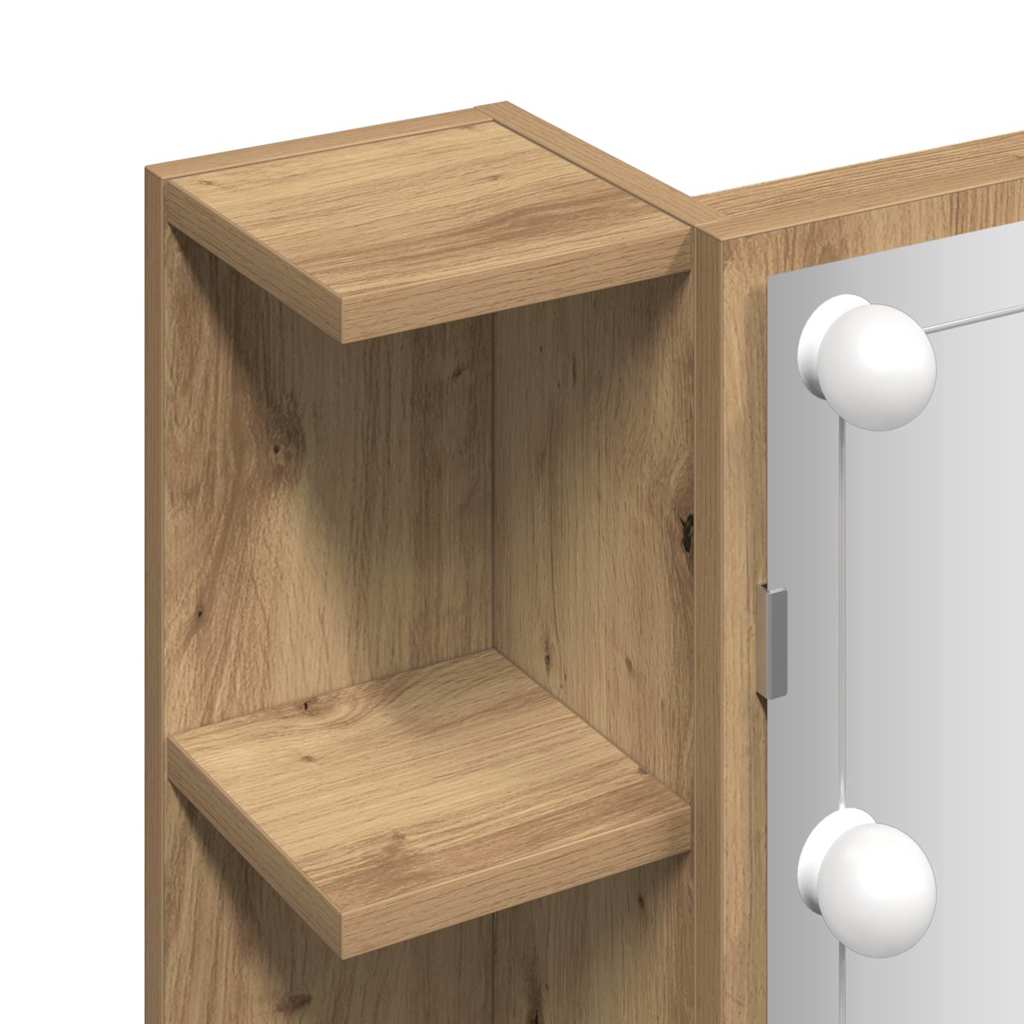 Mobile a Specchio con LED Rovere Artigianale 70x16,5x60 cm