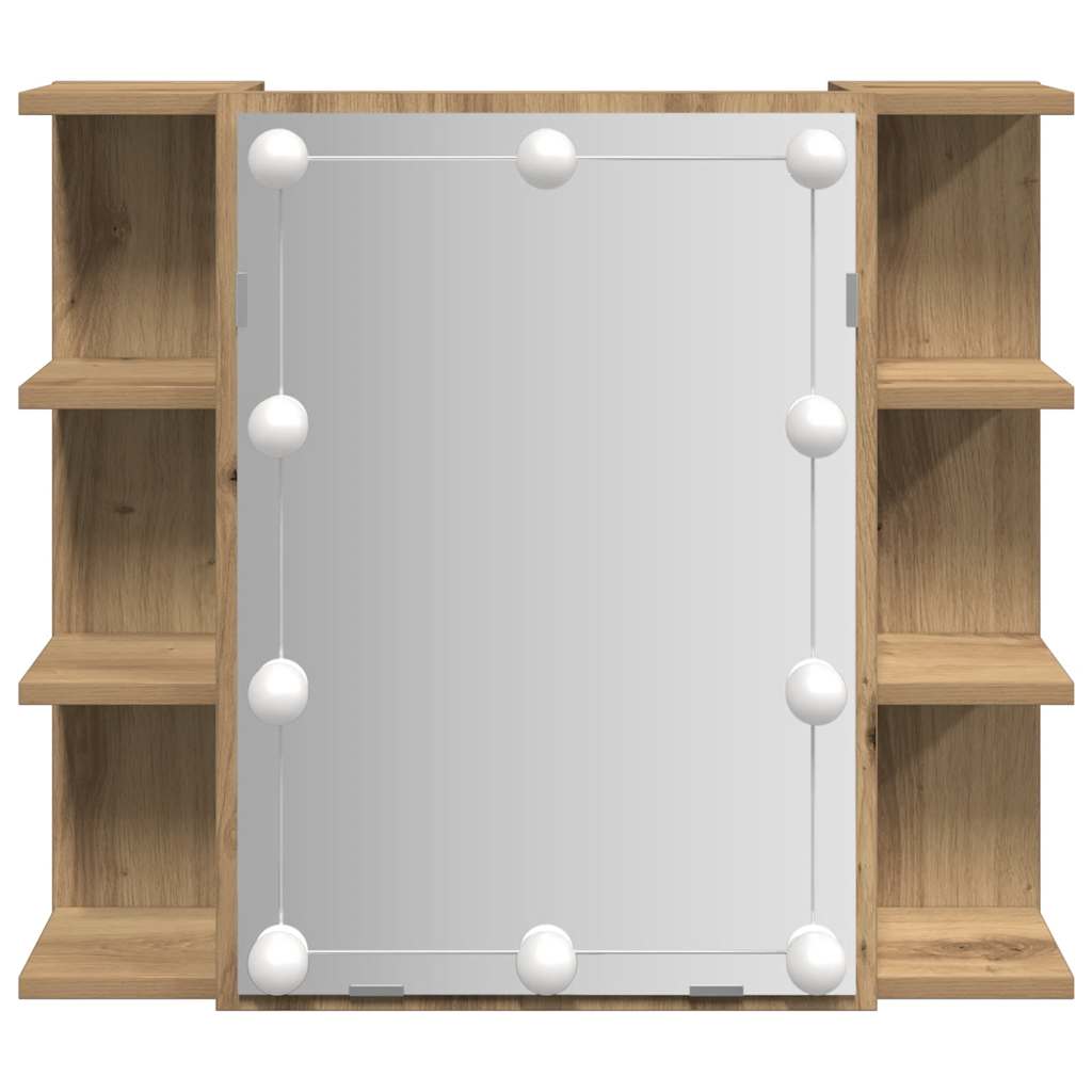 Mobile a Specchio con LED Rovere Artigianale 70x16,5x60 cm | homemem39