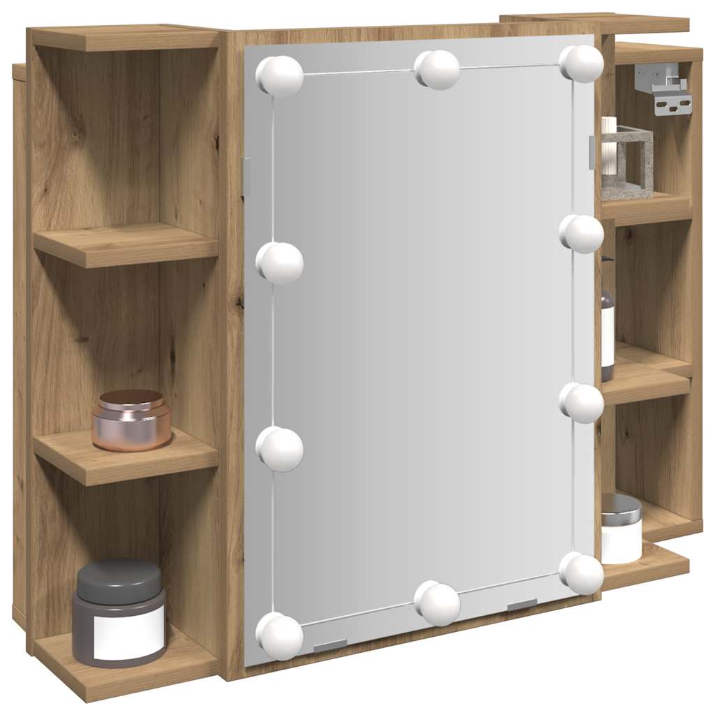 Mobile a Specchio con LED Rovere Artigianale 70x16,5x60 cm | homemem39