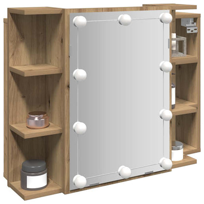 Mobile a Specchio con LED Rovere Artigianale 70x16,5x60 cm | homemem39