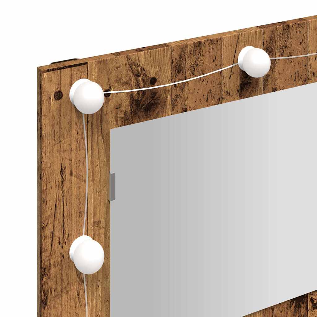 Mobile a Specchio con LED Legno Antico 90x31,5x62 cm | homemem39