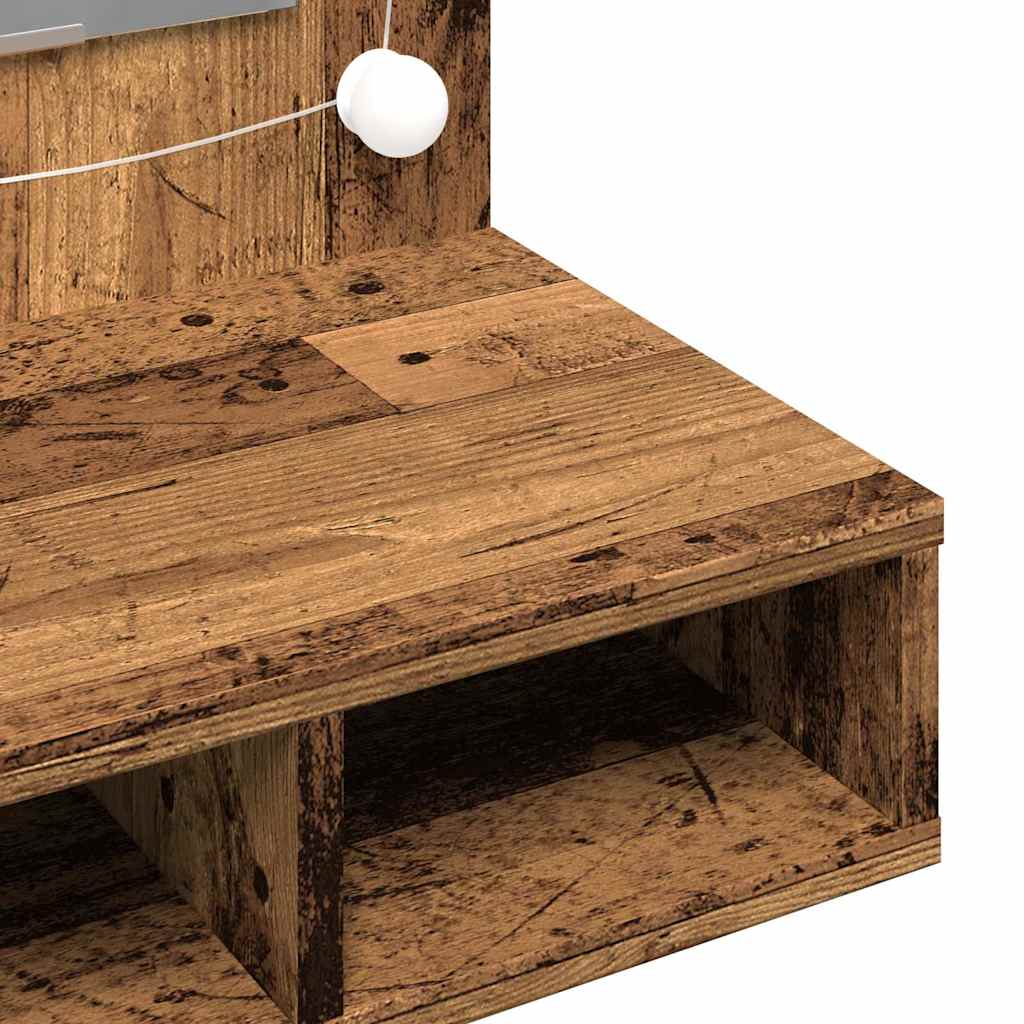 Mobile a Specchio con LED Legno Antico 90x31,5x62 cm | homemem39