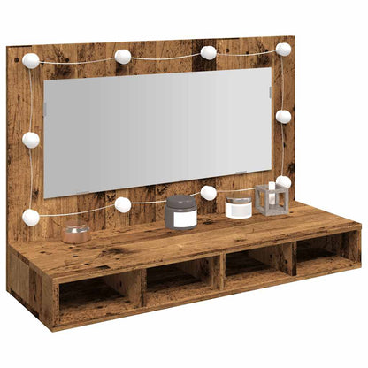 Mobile a Specchio con LED Legno Antico 90x31,5x62 cm | homemem39