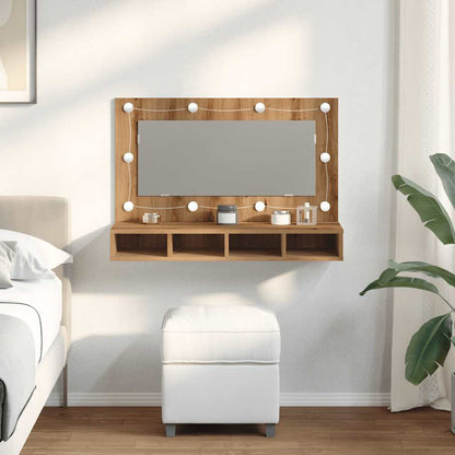 Mobiletto a specchio con LED in rovere artigianale 90x31,5x62 cm | homemem39