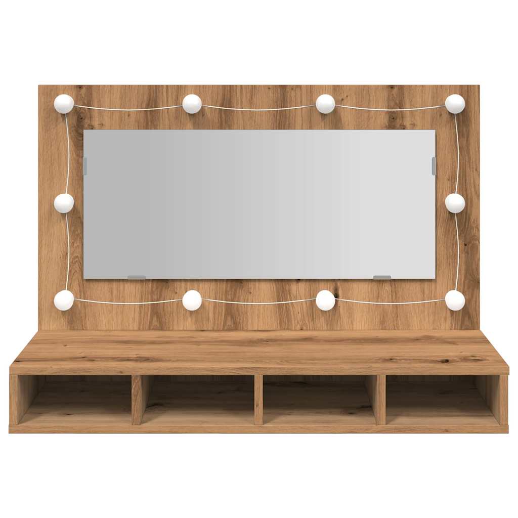Mobiletto a specchio con LED in rovere artigianale 90x31,5x62 cm | homemem39