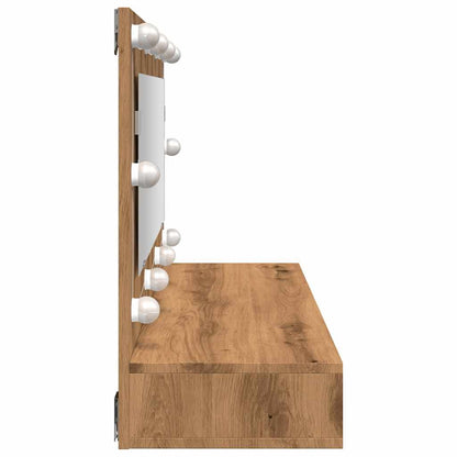 Mobiletto a specchio con LED in rovere artigianale 90x31,5x62 cm
