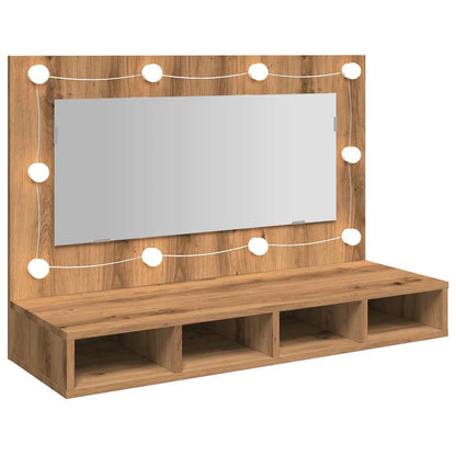 Mobiletto a specchio con LED in rovere artigianale 90x31,5x62 cm | homemem39