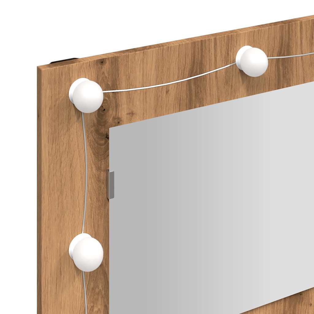 Mobiletto a specchio con LED in rovere artigianale 90x31,5x62 cm | homemem39