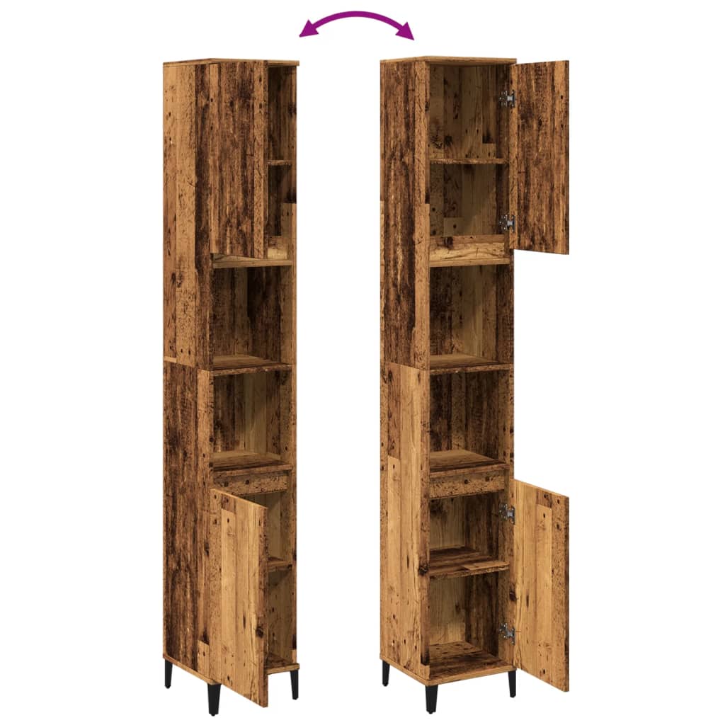 Armadietto Bagno Legno Antico 30x30x190 cm in Legno Multistrato