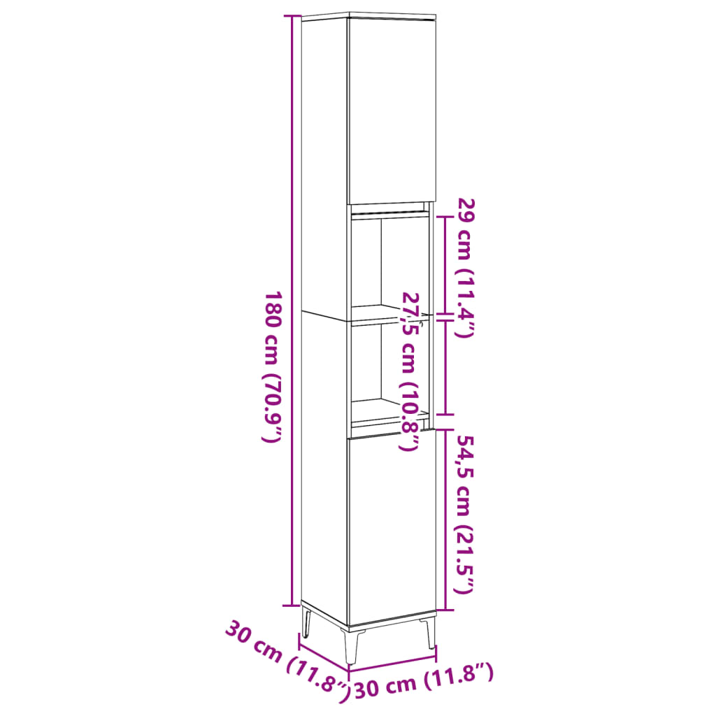 Armadietto Bagno Legno Antico 30x30x190 cm in Legno Multistrato