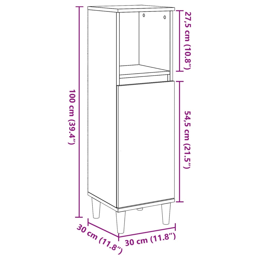 Armadietto da Bagno Legno Antico 30x30x100 cm in Truciolato