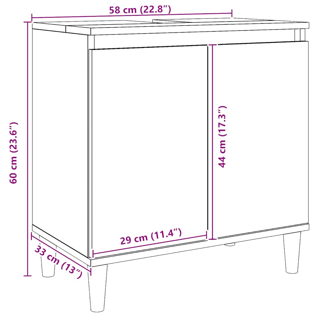 Mobile Lavabo Rovere Artigianale 58x33x60 cm Legno Multistrato