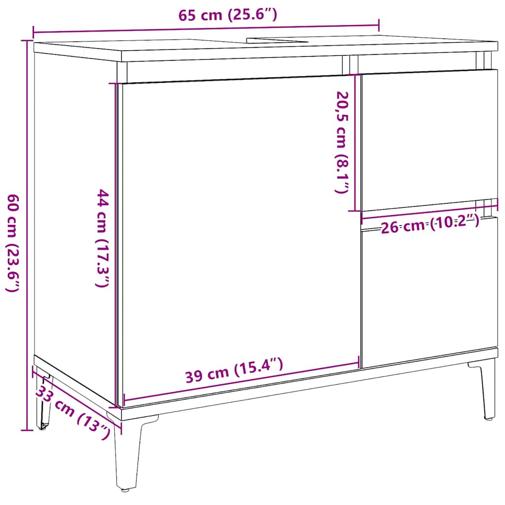 Mobile Lavabo da Bagno Grigio Rovere 65x33x60cm in Truciolato | homemem39