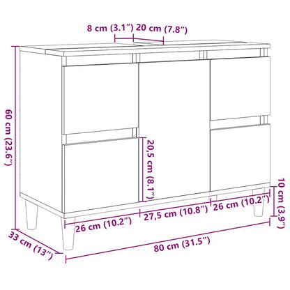 Mobile Lavabo Grigio Cemento 80x33x60 cm in Legno Multistrato