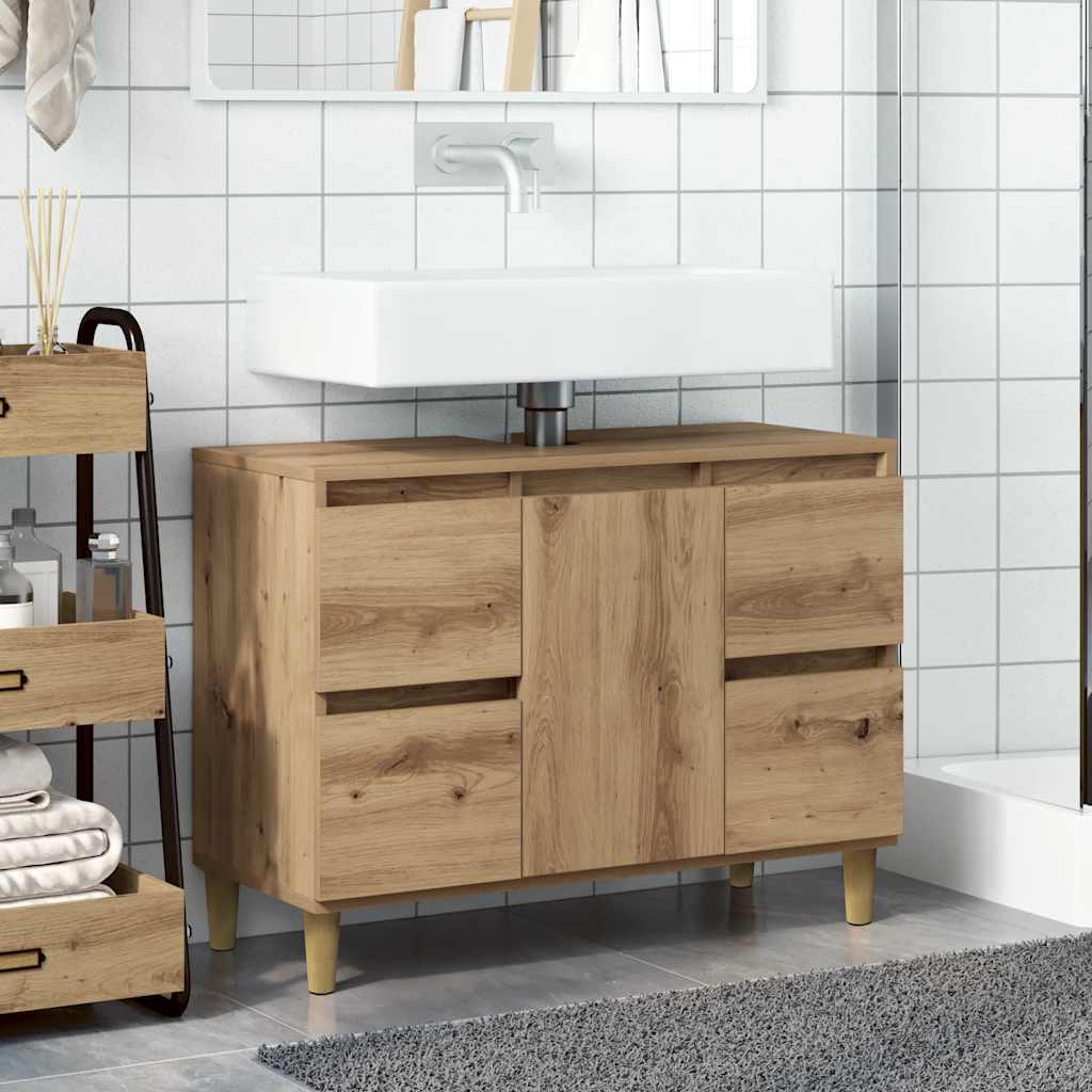 Mobile Lavabo Rovere Artigianale 80x33x60 cm Legno Multistrato