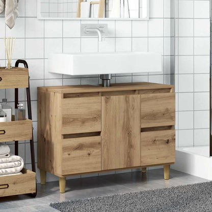 Mobile Lavabo Rovere Artigianale 80x33x60 cm Legno Multistrato