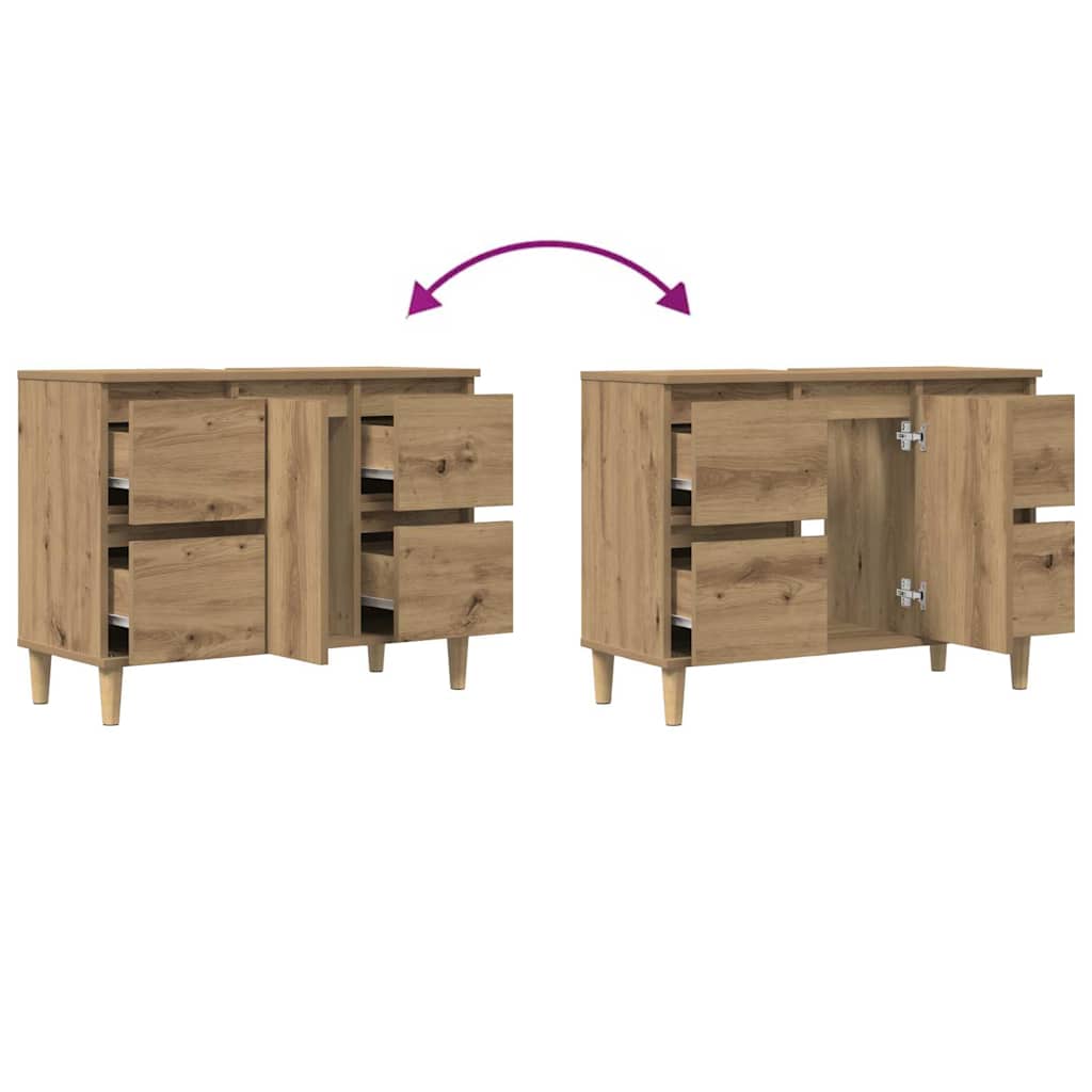 Mobile Lavabo Rovere Artigianale 80x33x60 cm Legno Multistrato