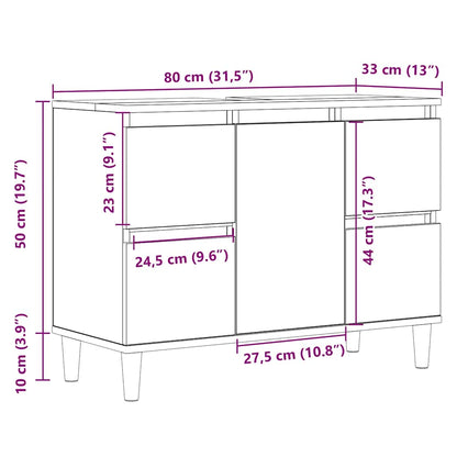 Mobile Lavabo Rovere Artigianale 80x33x60 cm Legno Multistrato