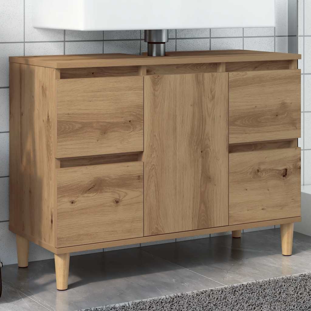 Mobile Lavabo Rovere Artigianale 80x33x60 cm Legno Multistrato