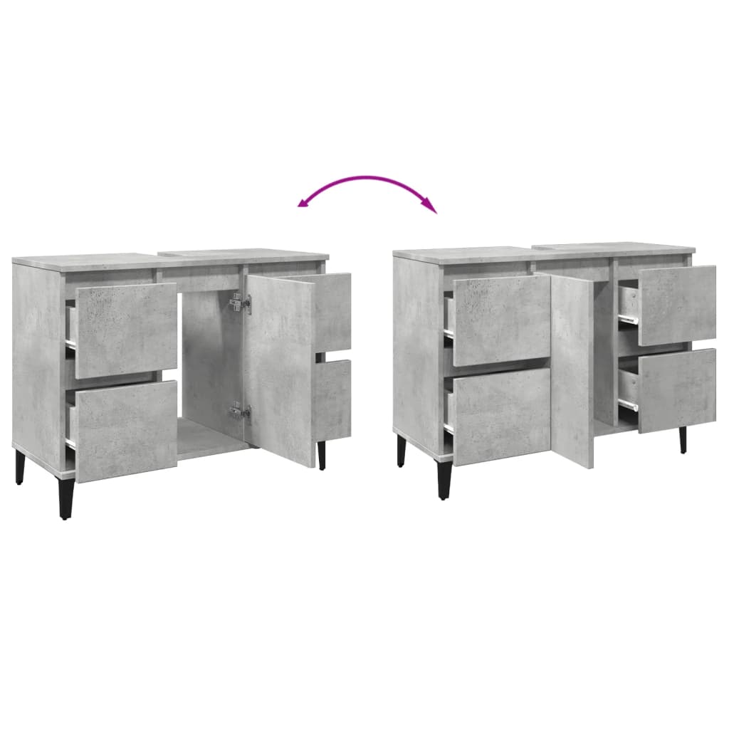 Mobile Lavabo Grigio Cemento 80x33x60 cm in Legno Multistrato