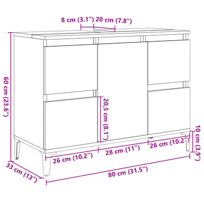 Mobile Lavabo Grigio Cemento 80x33x60 cm in Legno Multistrato