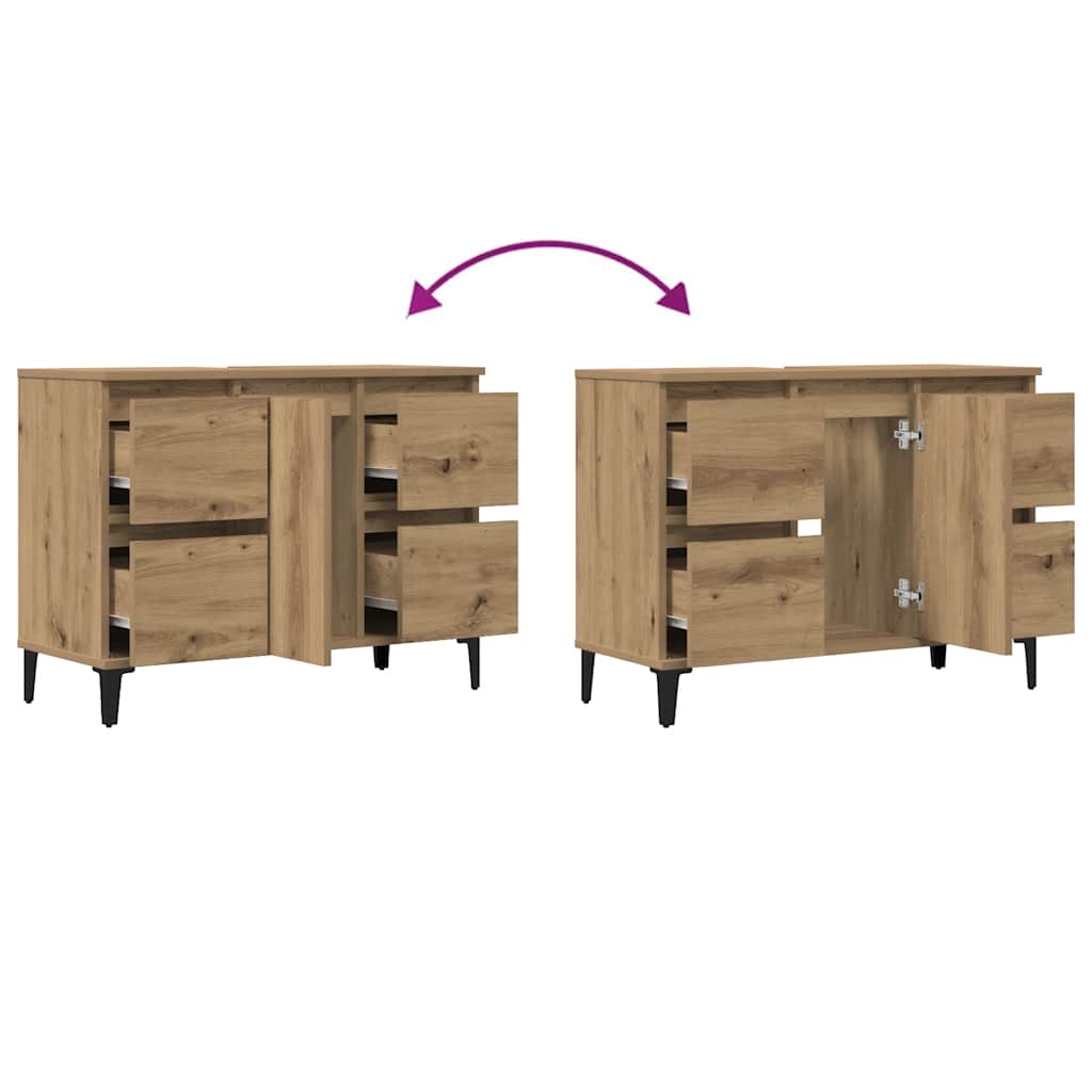 Mobile Lavabo Rovere Artigianale 80x33x60 cm Legno Multistrato